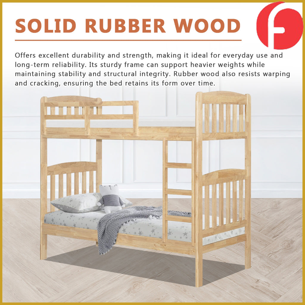 Lincy Single  Bunk Bed Double Decker Bed Frame Solid Rubberwood