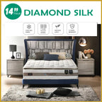 Honey Diamond Silk 14" 7-Zone Pocket Spring Mattress FREE TOPPER & PILLOW  -All Sizes