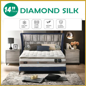 Honey Diamond Silk 14" 7-Zone Pocket Spring Mattress FREE TOPPER & PILLOW  -All Sizes
