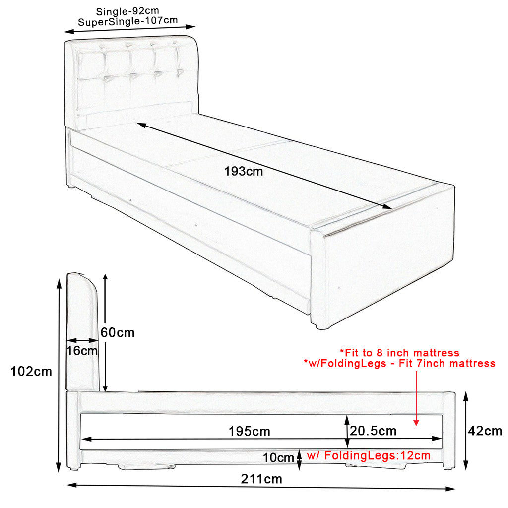Carlin Single and Super Single Pull Out Bed Frame with Optional Mattress Add On in 5 Colours