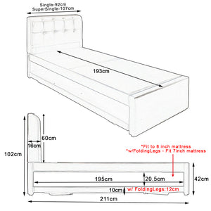 Amora Single and Super Single Pull Out Bed Frame with Mattress Bundle in 6 Colours