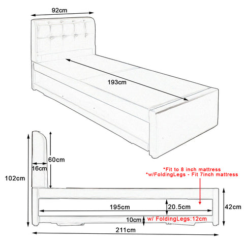 Image of Carlin Single and Super Single Pull Out Bed Frame with Optional Mattress Add On in 5 Colours