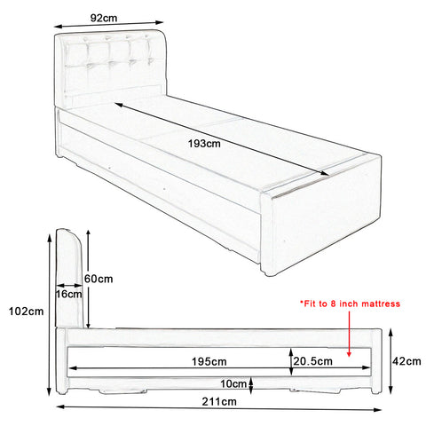 Image of Sadie Single & Super Single Pull-Out Type Bed Frame Fabric and Faux Leather in 6 Colour