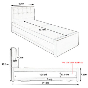 Sadie Single & Super Single Pull-Out Type Bed Frame Fabric and Faux Leather in 6 Colour