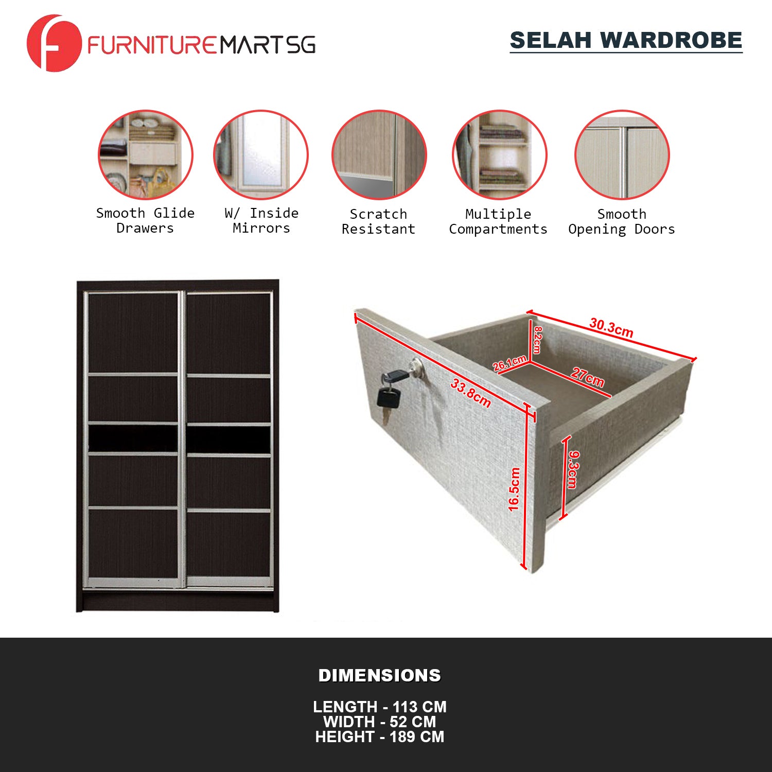 Selah Series 2 2-Door Sliding Door Wardrobe