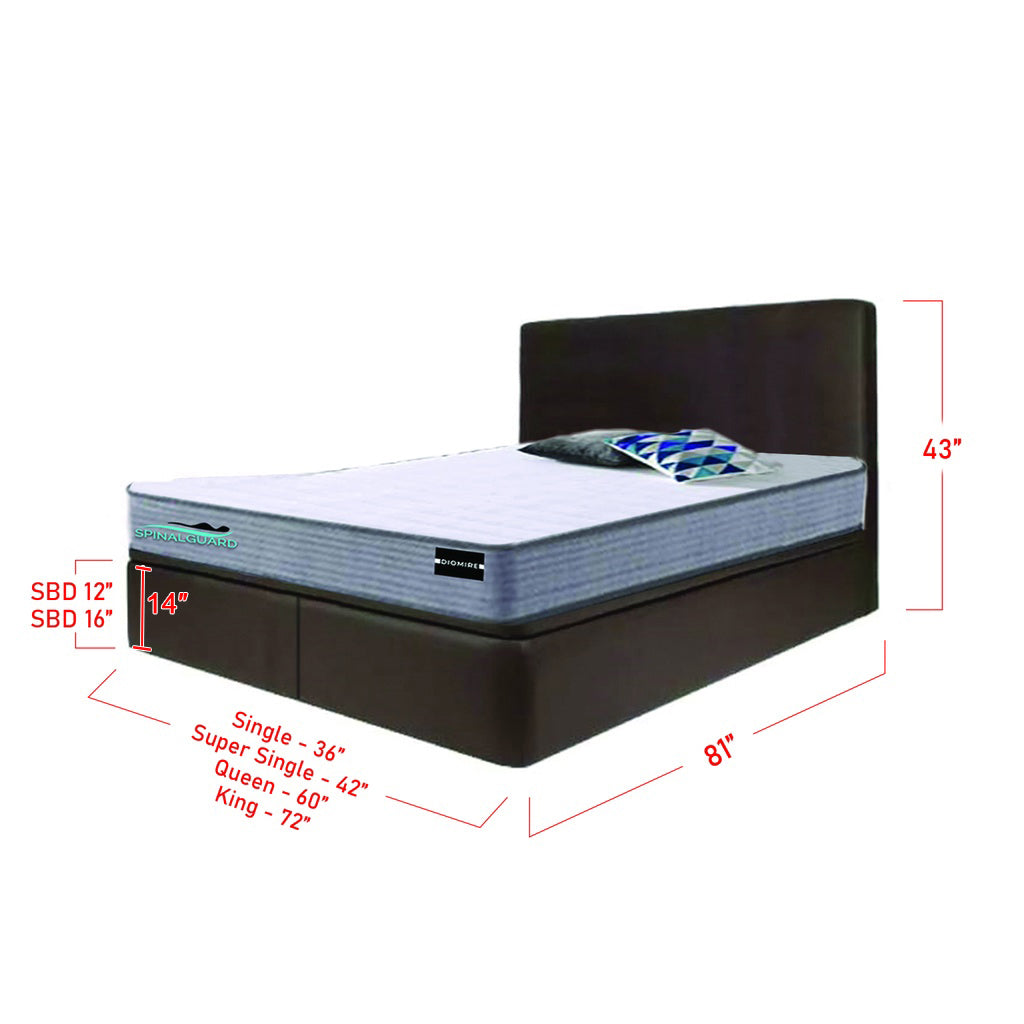 Keira SBD 12" / 16" Leather Storage Bed Frame In Brown with Mattress Package In Single, Super Single, Queen, and King Size
