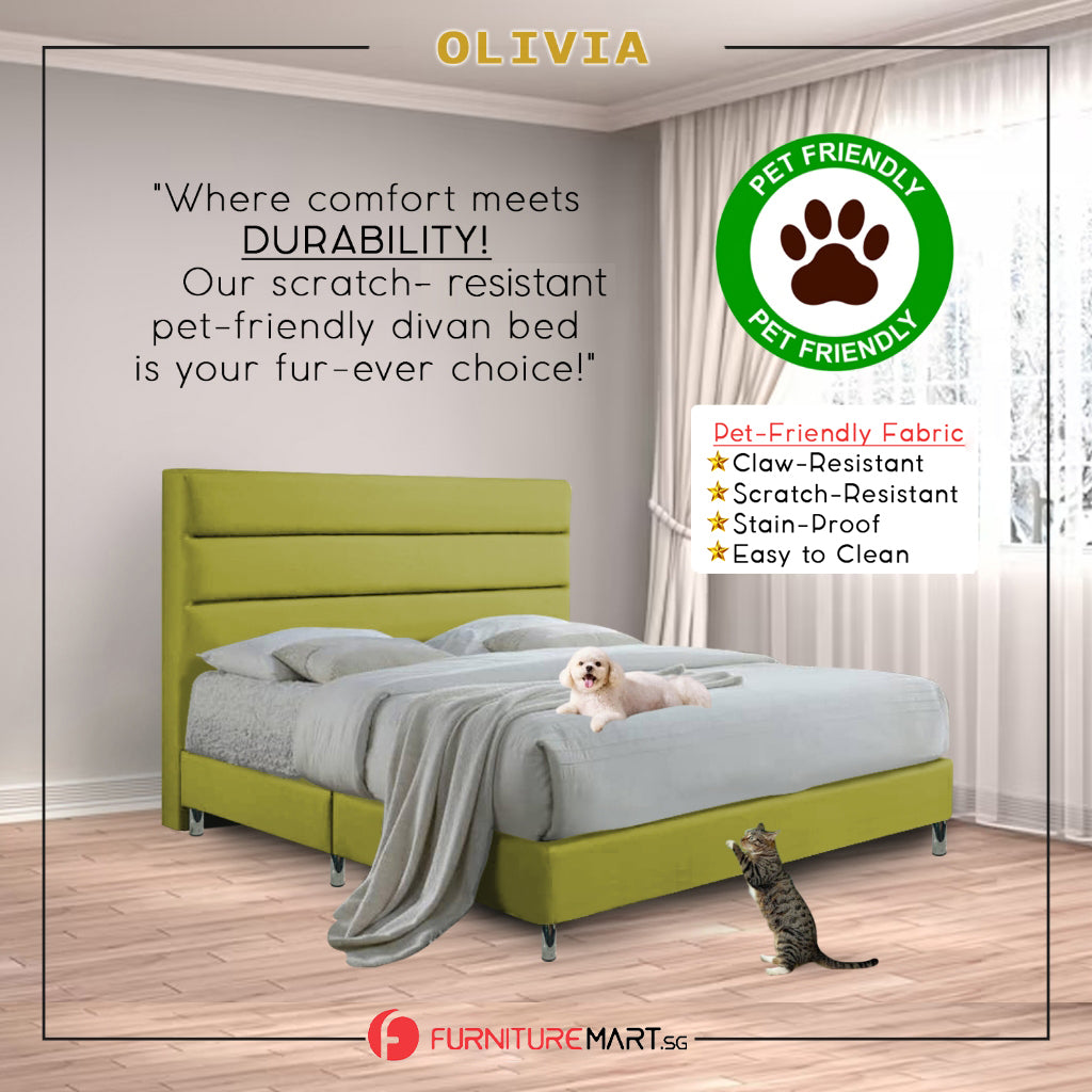 OrthoCoil Olivia Bedframe Pet-Friendly Scratch-Resistant Fabric With Mattress Add-On Options -All Sizes Available