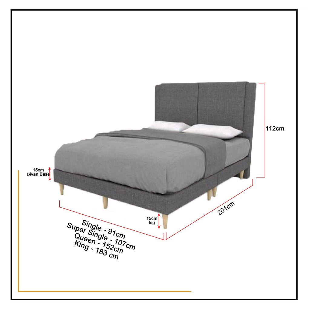 Vermeer Divan Bed Frame 6" Pencil Leg In 5 Colors