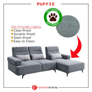 Puffie Pet-Friendly L-shaped Pushback Sofa Pocketed Spring Seat in Grey Colour