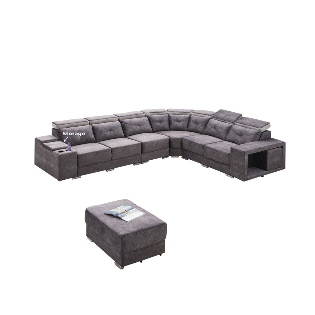 Gisela Corner Set Sofa Water Resistant Fabric in Grey Colour