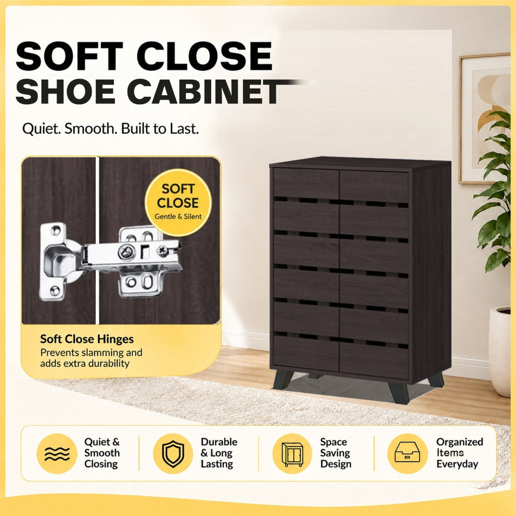 Lumi 4 Tier Premium Shoe Cabinet CARB-P2 Certified Board Soft Closing Laminated Back Panel in 3 Colours