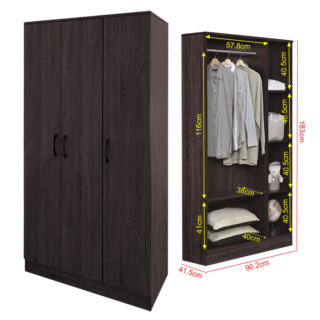 Munich Series 3-Door Soft Closing Wardrobe w/ Mirror Add-On in 4 Colours