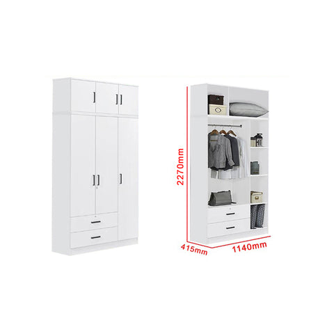 Image of Cyprus Series 3 Door Tall Wardrobe with Drawers and Top Cabinet in Full White Colour