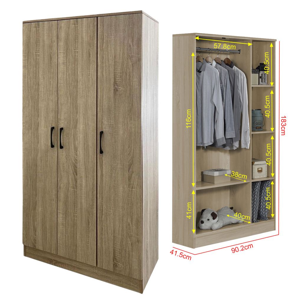 Munich Series 3-Door Soft Closing Wardrobe w/ Mirror Add-On in 4 Colours