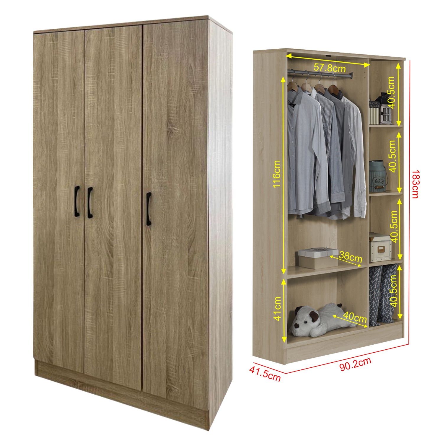 Munich Series 3-Door Soft Closing Wardrobe w/ Mirror Add-On in 4 Colours