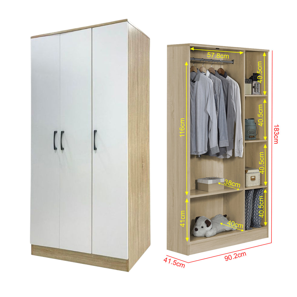 Munich Series 3-Door Soft Closing Wardrobe w/ Mirror Add-On in 4 Colours