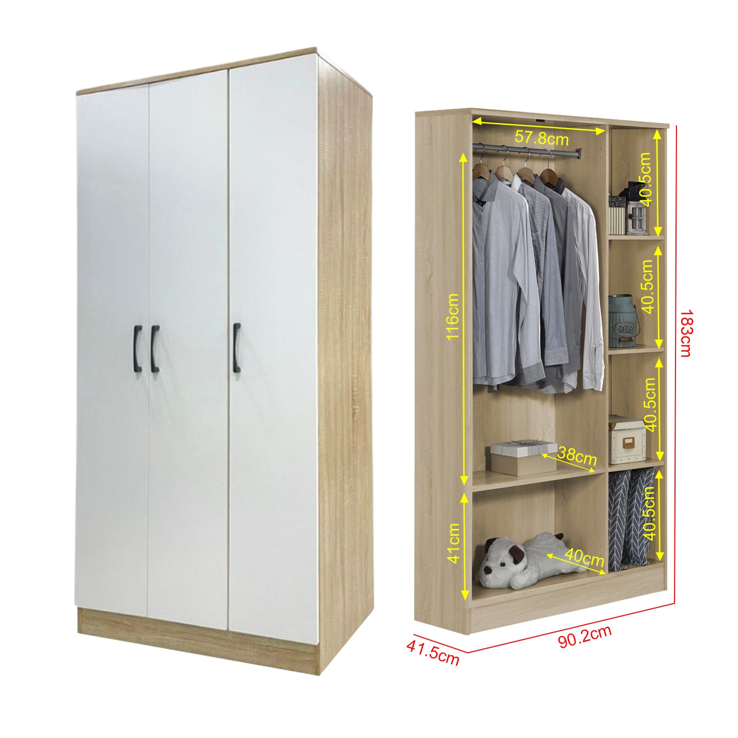 Munich Series 3-Door Soft Closing Wardrobe w/ Mirror Add-On in 4 Colours