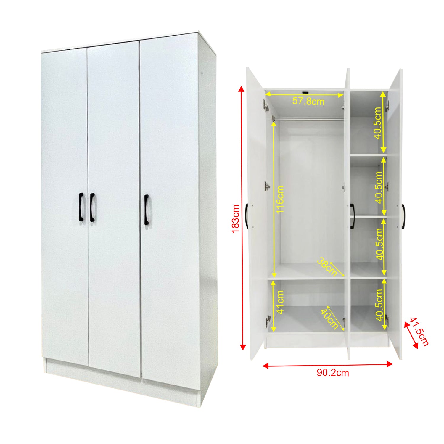 Munich Series 3-Door Soft Closing Wardrobe w/ Mirror Add-On in 4 Colours