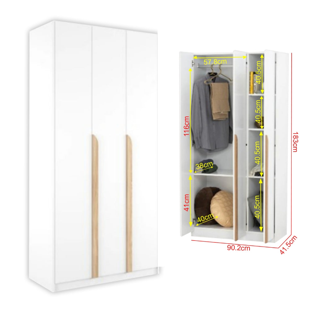 Munich Series 2-Door/3-Door Soft Closing Wardrobe w/ Clothing Rod in 2 Colours