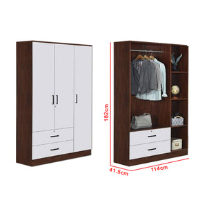 Berlin Series 3 Door with Drawers Soft Closing Wardrobe in Cherry Oak + White Colour