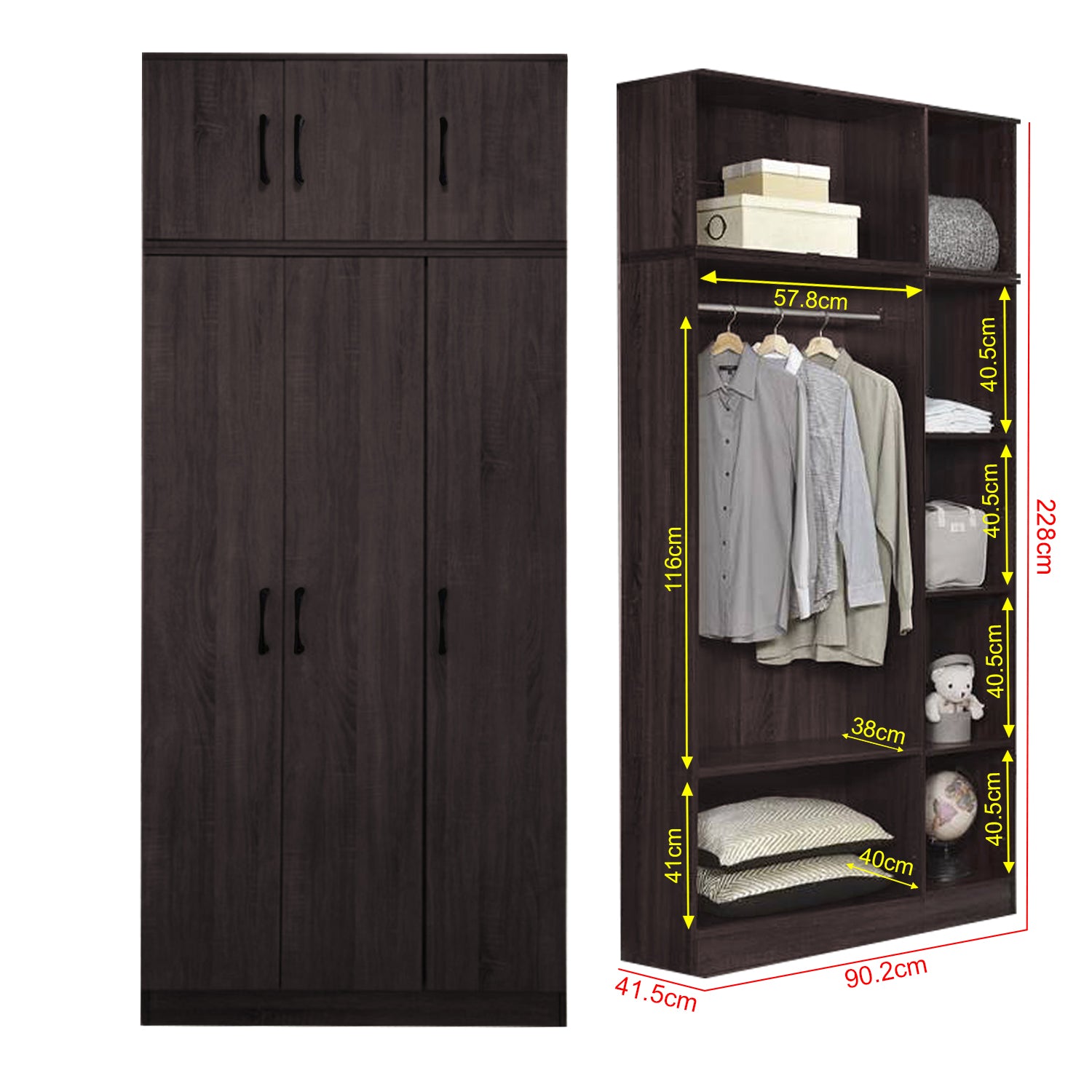 Munich Series 3-Door Soft Closing Wardrobe with Top Cabinet - w/ Mirror Add-On in 3 Colours