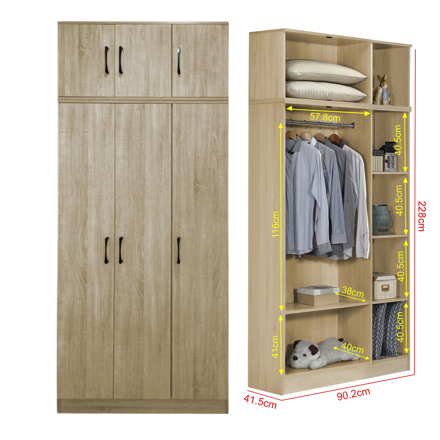 Munich Series 3-Door Soft Closing Wardrobe with Top Cabinet - w/ Mirror Add-On in 3 Colours
