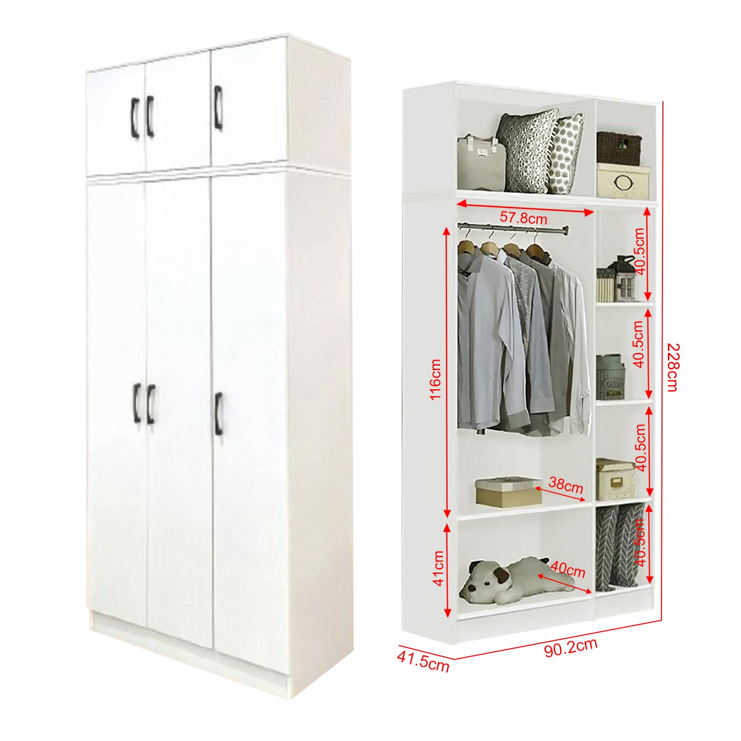 Munich Series 3-Door Soft Closing Wardrobe with Top Cabinet - w/ Mirror Add-On in 3 Colours