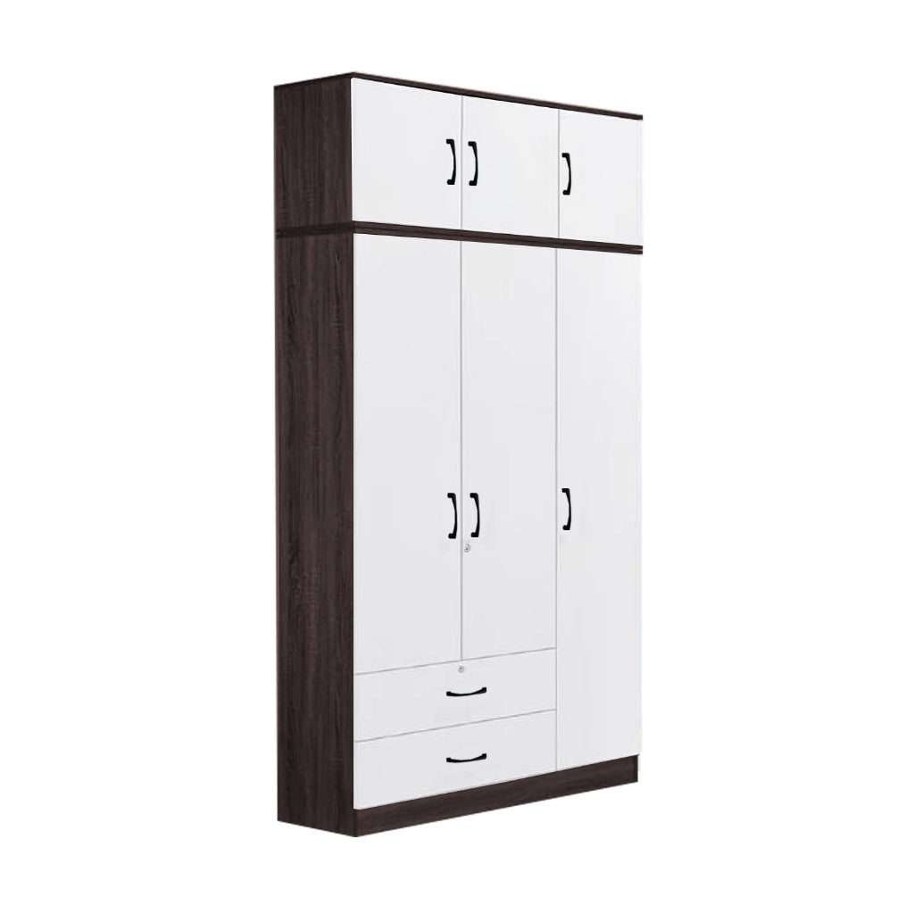 Rome Series 1/2/3/4/5 Doors Tall Wardrobe with Drawers and Top Cabinet in Walnut+White