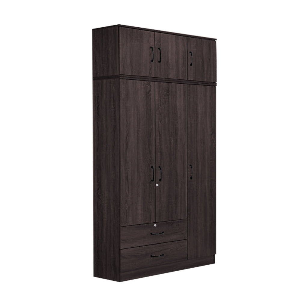 Britain Series 1/2/3/4/5 Doors Tall Wardrobe with Drawers and Top Cabinet in Black Walnut