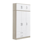 Poland Series 3 Door Tall Wardrobe with Drawers and Top Cabinet in Ivory & White Colour