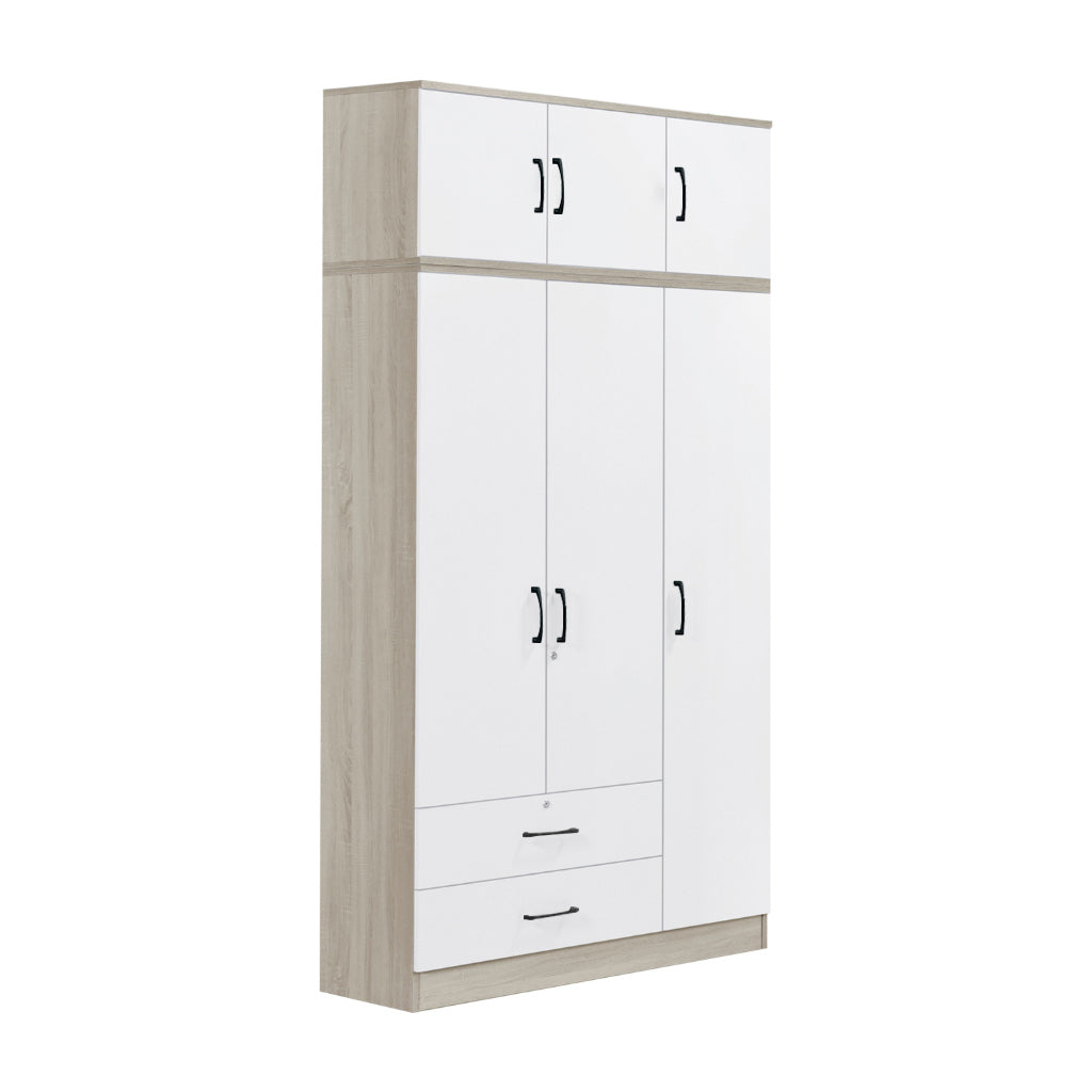 Poland Series 3 Door Tall Wardrobe with Drawers and Top Cabinet in Ivory & White Colour
