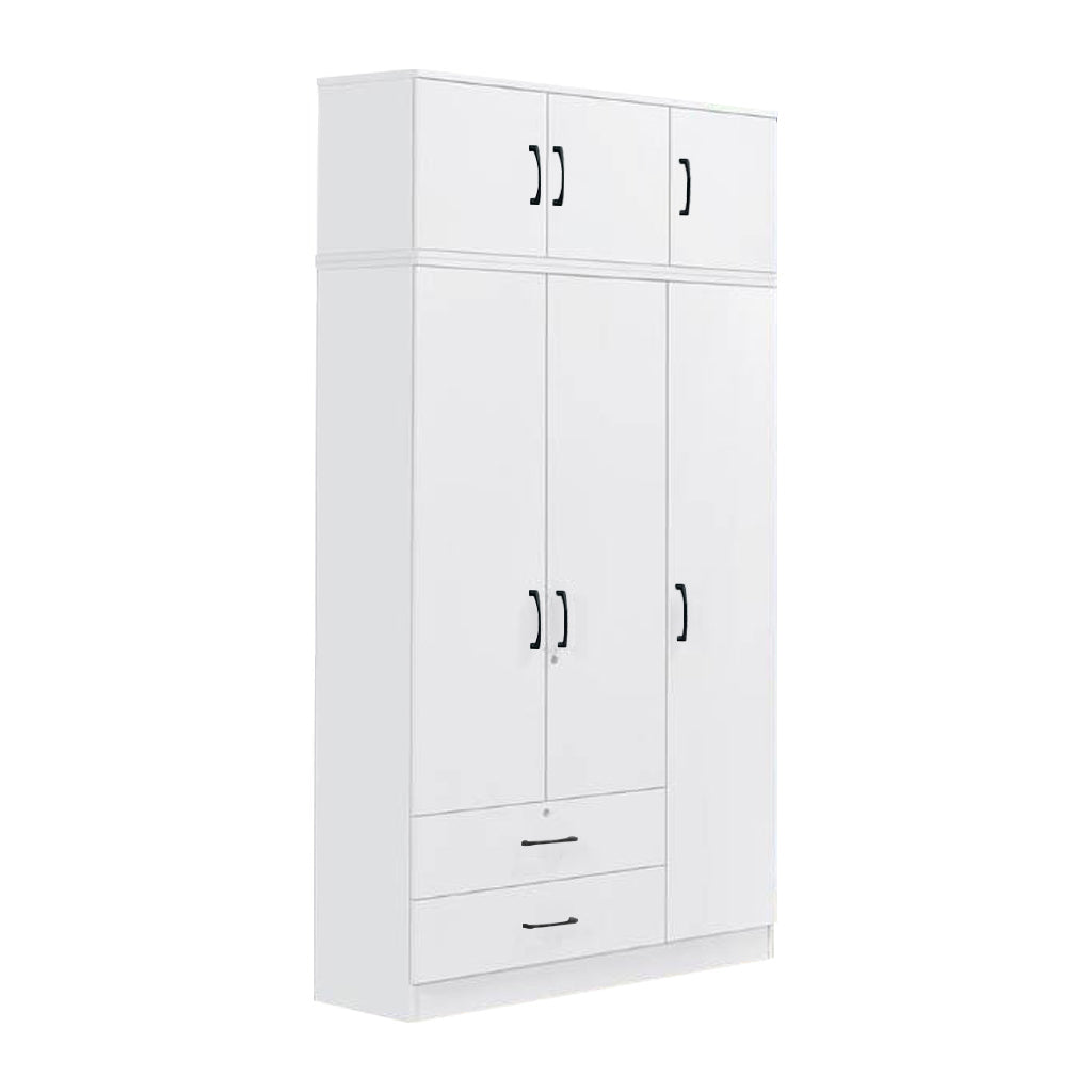 Cyprus Series 3 Door Tall Wardrobe with Drawers and Top Cabinet in Full White Colour