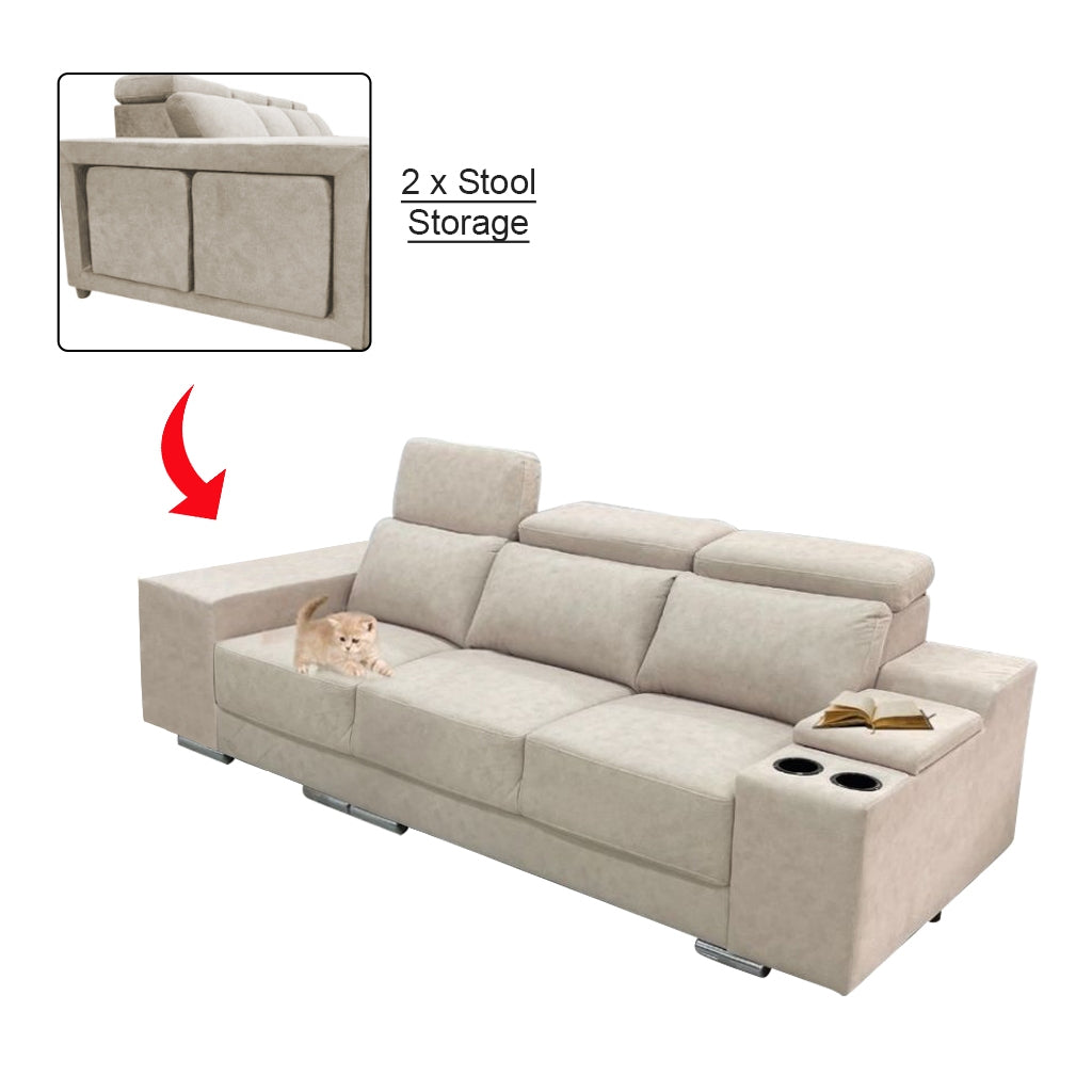 Manny 1/2/3/4-Seater Sofa with Stool Storage & Cup Holder w/ Pet-Friendly Option
