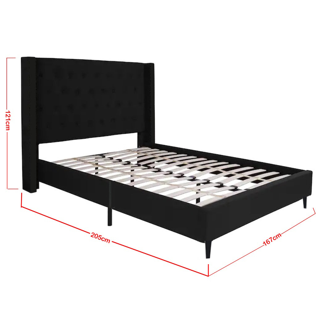 Moonstar Classic Bed Frame In Black Velvet And Brown Faux Leather w/ Mattress Add On