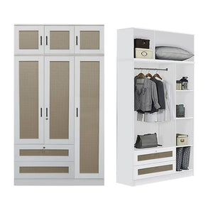 CROATIA Series 1/2/3/4/5 Doors Wardrobe Rattan Design with Drawers and Top Cabinet