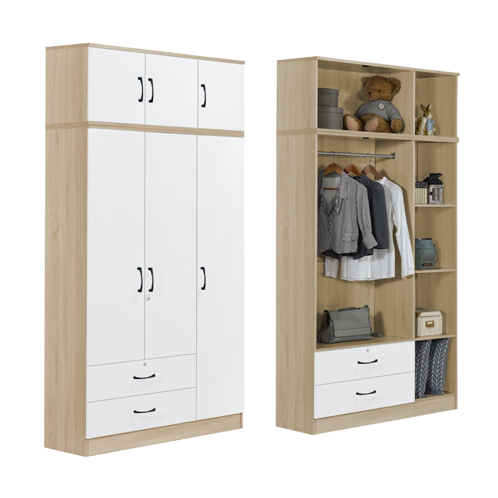 BERLIN Series 1/2/3/4/5 Doors Tall Wardrobe with Drawers and Top Cabinet in 6 Colours