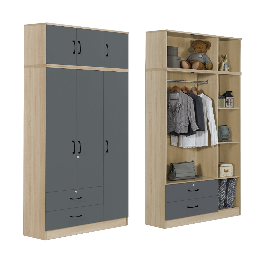 BERLIN Series 1/2/3/4/5 Doors Tall Wardrobe with Drawers and Top Cabinet in 6 Colours