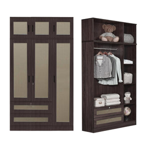 CROATIA Series 1/2/3/4/5 Doors Wardrobe Rattan Design with Drawers and Top Cabinet