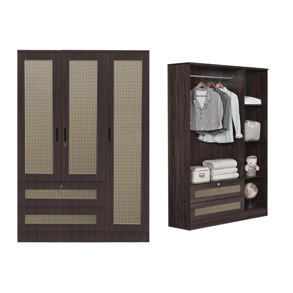 CROATIA Series 1/2/3/4/5 Doors Wardrobe Rattan Design with Drawers and Top Cabinet