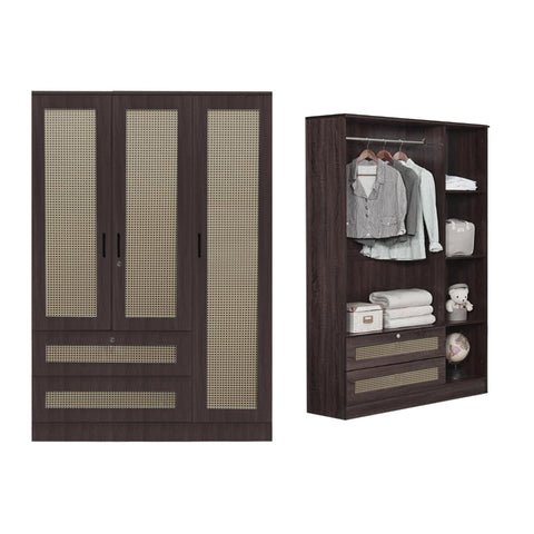 Image of CROATIA Series 1/2/3/4/5 Doors Wardrobe Rattan Design with Drawers and Top Cabinet