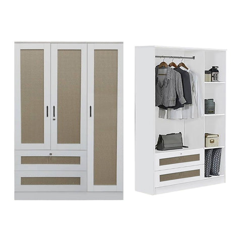 Image of CROATIA Series 1/2/3/4/5 Doors Wardrobe Rattan Design with Drawers and Top Cabinet
