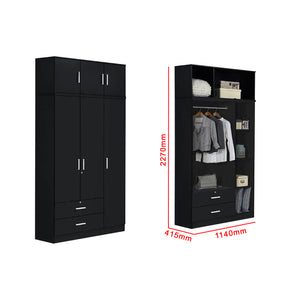 Albania Series 3 Door Tall Wardrobe with Drawers and Top Cabinet in Black Colour