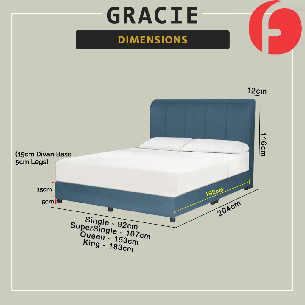 Gracie Divan Bed Frame with Foam Padded Headboard w/ Mattress - All Sizes Available