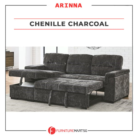 Image of Arinna Left-Right Reversible Sleeper Sectional Sofa with Storage in Charcoal Chenille Fabric