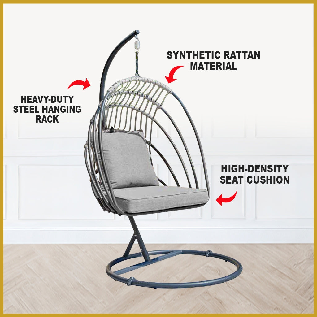 Fiona Series 1 Swing Chair Living Room Garden or Balcony Chair Synthetic Rattan w/ Steel Legs