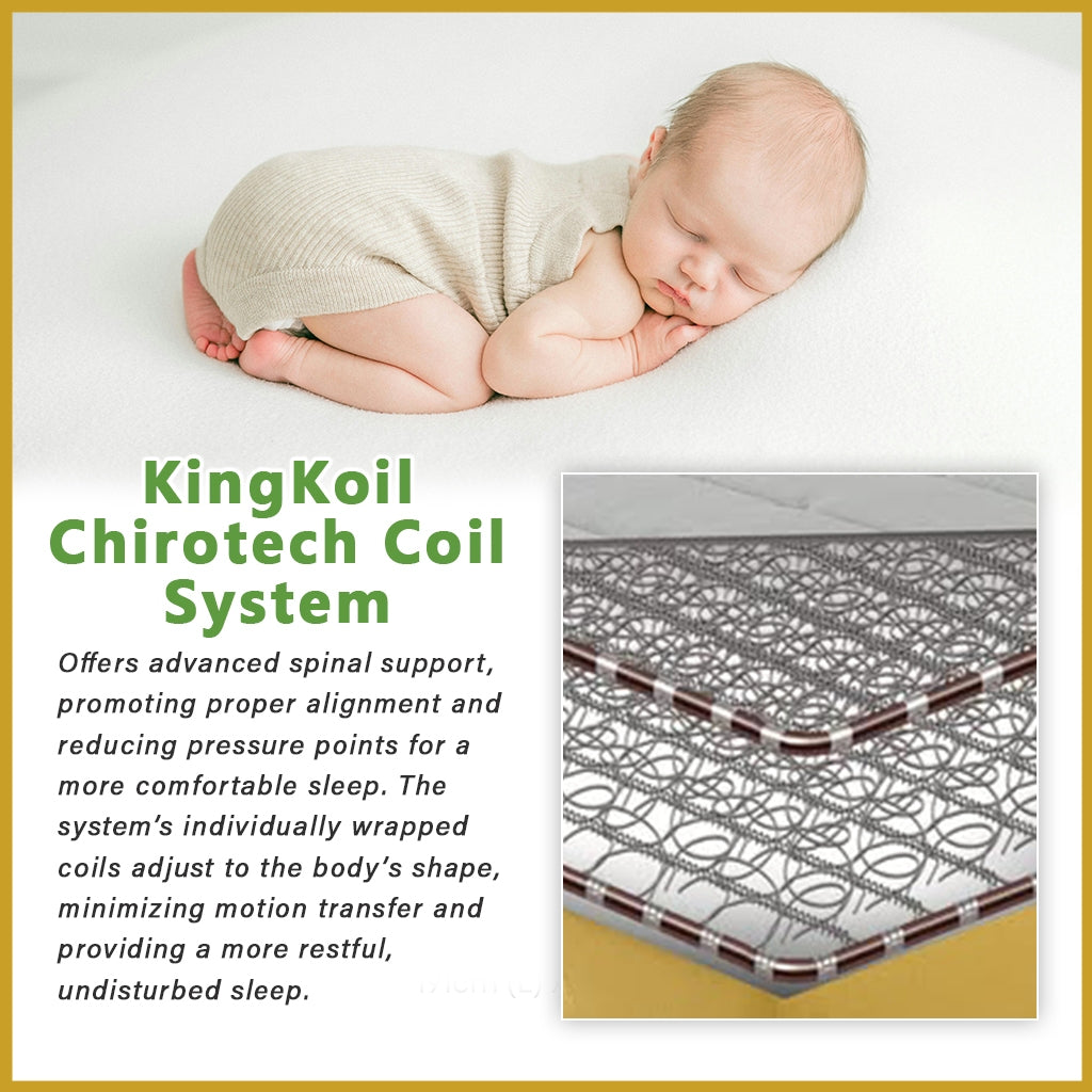 King Koil Indulgence 13.5" Mattress Chiro tech Coil Extended Life Collection - Bundle w/ Pillow - All Sizes