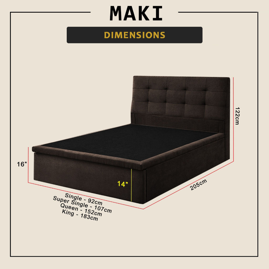 Maki 16" Depth Storage Bedframe w/ PetFriendly Scratch-resist Fabric Option - All Sizes