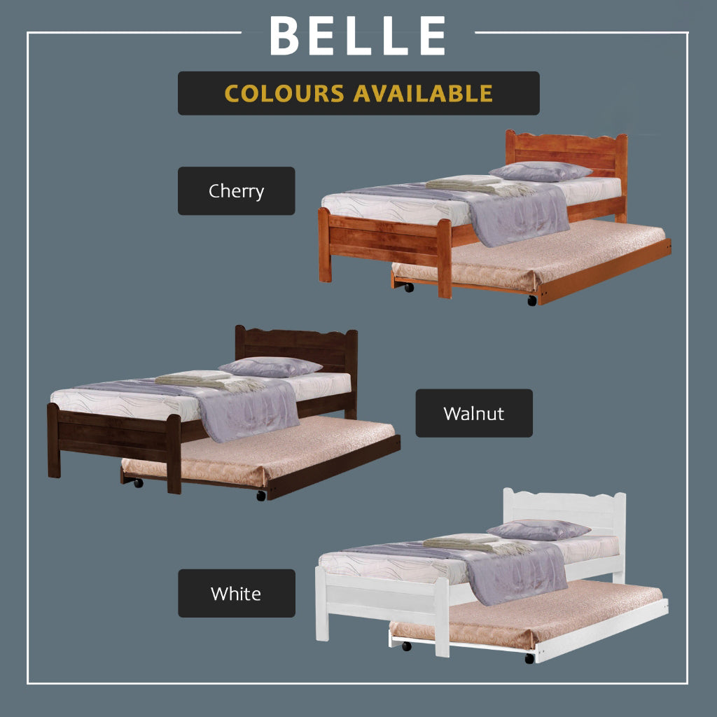 Belle Pull-Out Bed Single Solid Rubberwood Bed Frame w/ Mattress Option