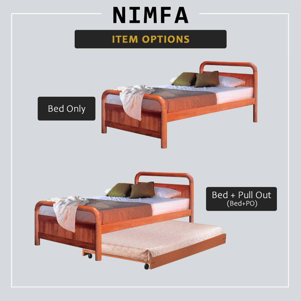 Nimfa Pull-Out Bed Single/Super Single Solid Rubberwood BedFrame w/ Mattress Option