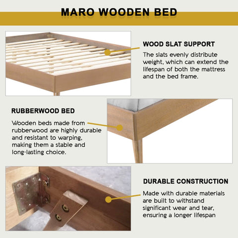 Image of Maro Solid Rubberwood Platform Bed Frame with Mattress Option - All Sizes Available